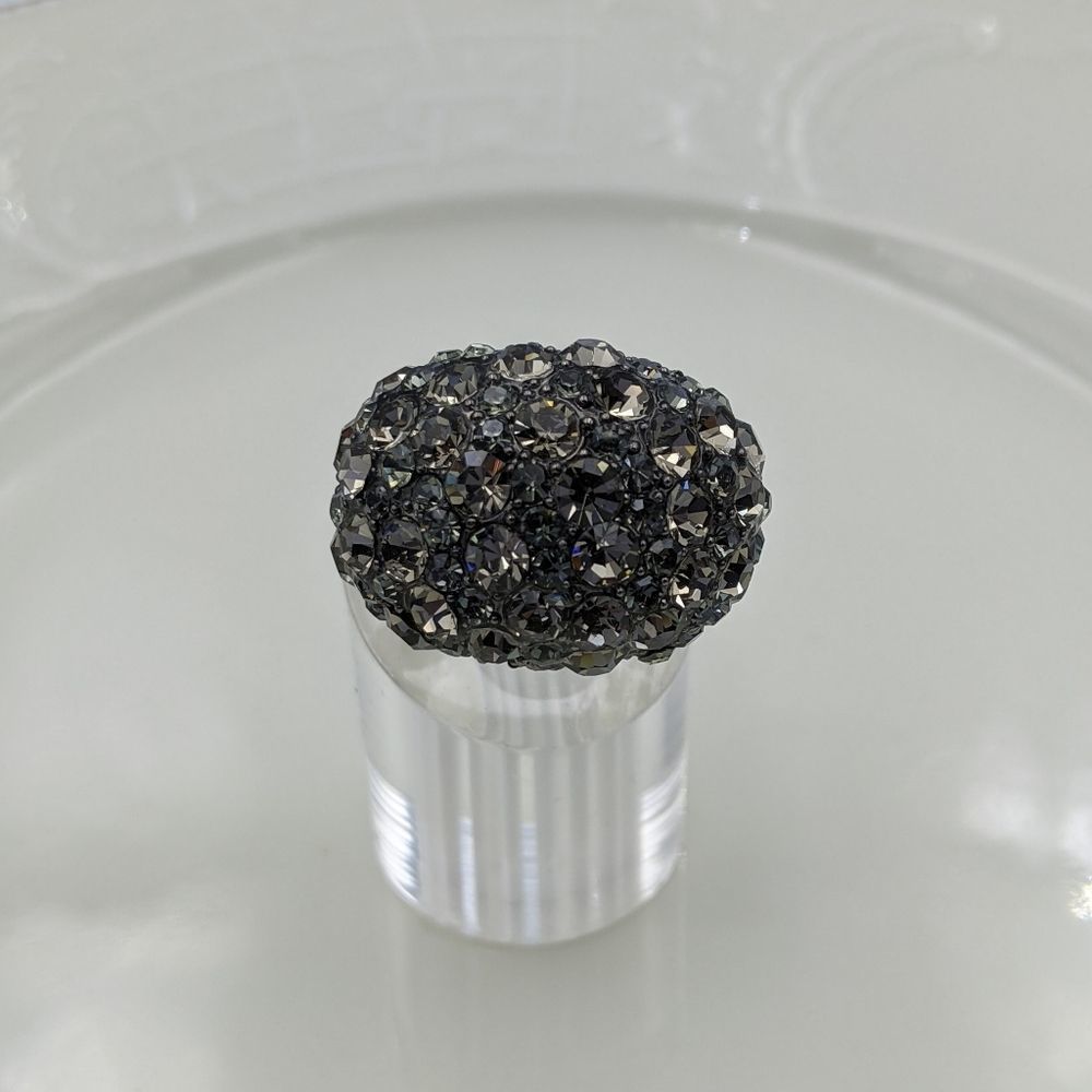 Gray Crystal Large Statement Silver Tone Ring Adj - image 2